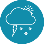 cloud with sun, lightning and snow